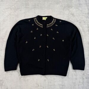 Vintage 1960s Sweater Women Large Black A Bermuda Embellished Beaded Sequins